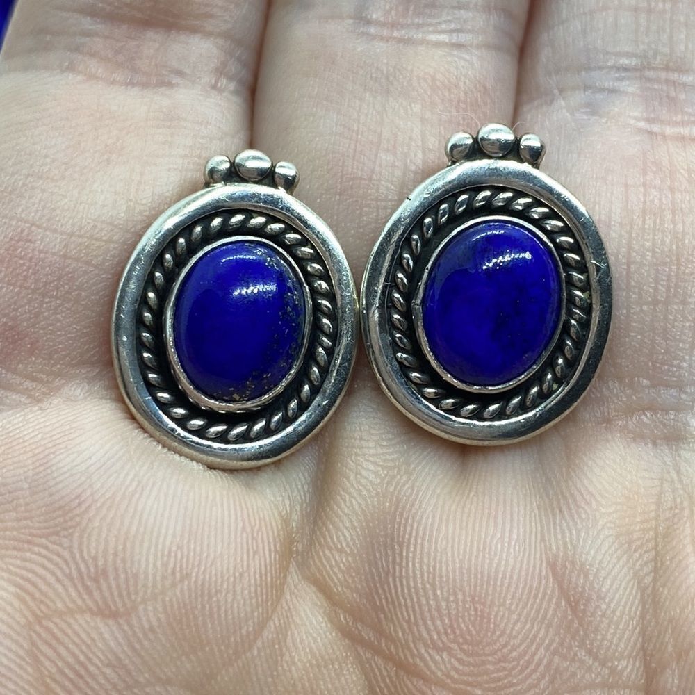 💛 925 Vintage Lapis Lazuli Clip On Earrings
